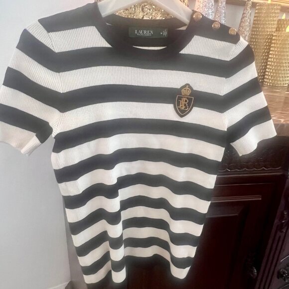 Ralph Lauren Navy & White Striped Top - Picture 1 of 3